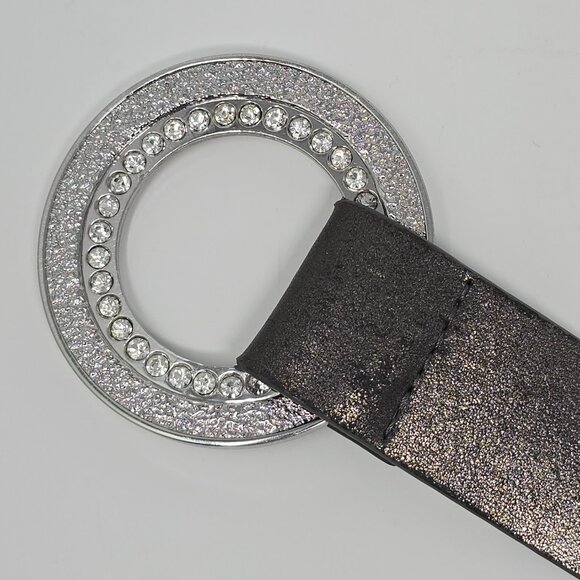 Chico's Metallic Adjustable Leather Cinch Belt with Rhinestone Buckle, S/M - Picture 8 of 12